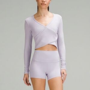 Lululemon Wrap-Front Ribbed Long-Sleeve Top, Size 2, Lilac Ether, NWOT